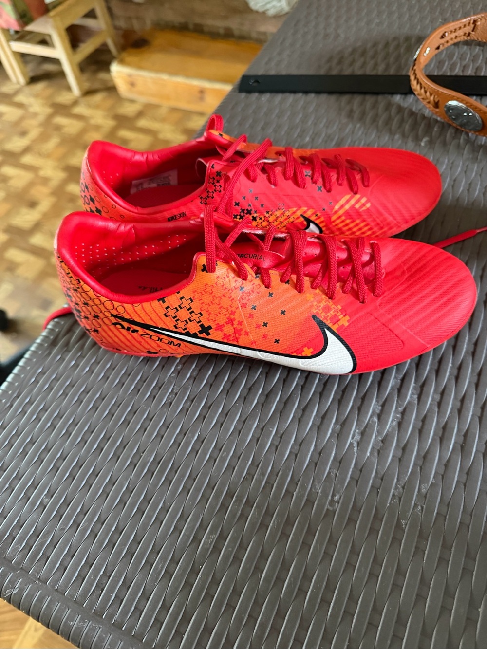Nike Kids Red and Orange Soccer Sneakers with White Swoosh